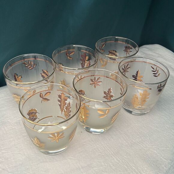 Golden Foliage by LIBBEY GLASS COMPANY Old Fashioned Low Ball Set of 6 Glasses - Picture 8 of 8